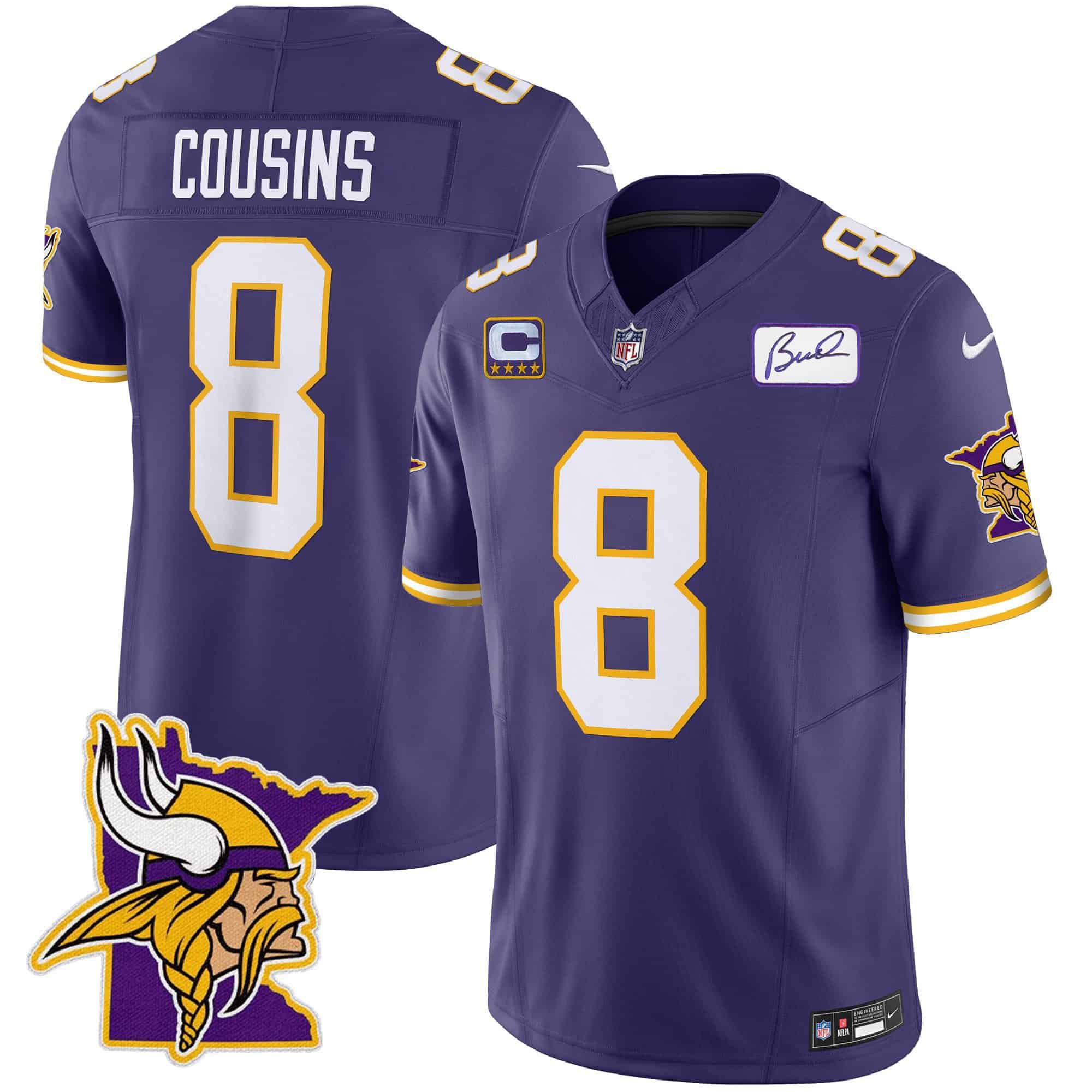 Men Minnesota Vikings #8 Cousins Purple 2024 Nike Patch Classic Limited NFL Jersey style 1